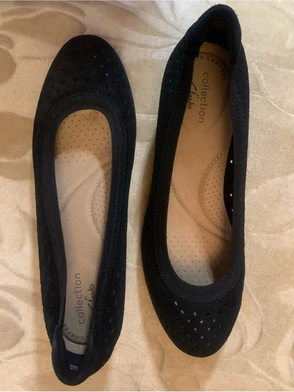 Clarks Elin Sun Black Perforated Leather Wedge Slip-On Shoes Size 6